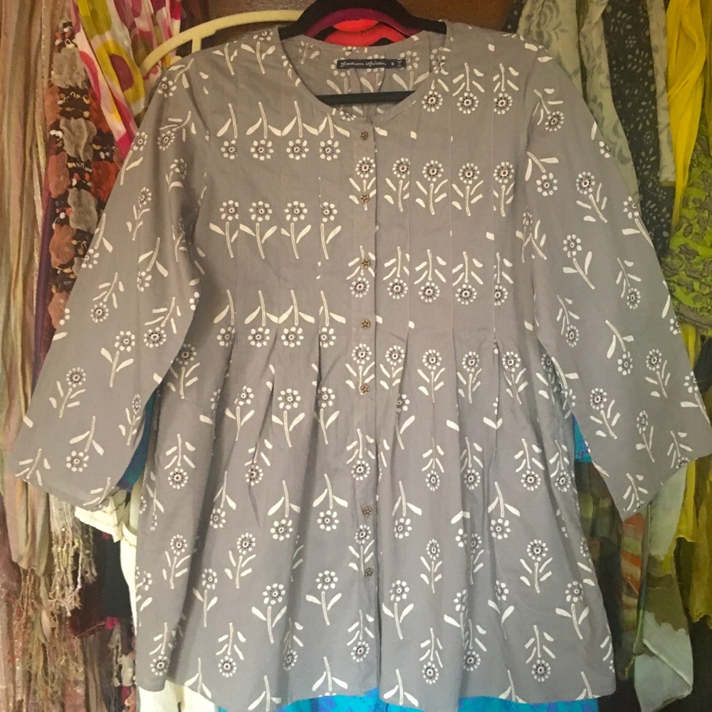 Gudrun Sjoden Gray Cotton Chai blouse, Size Small, New